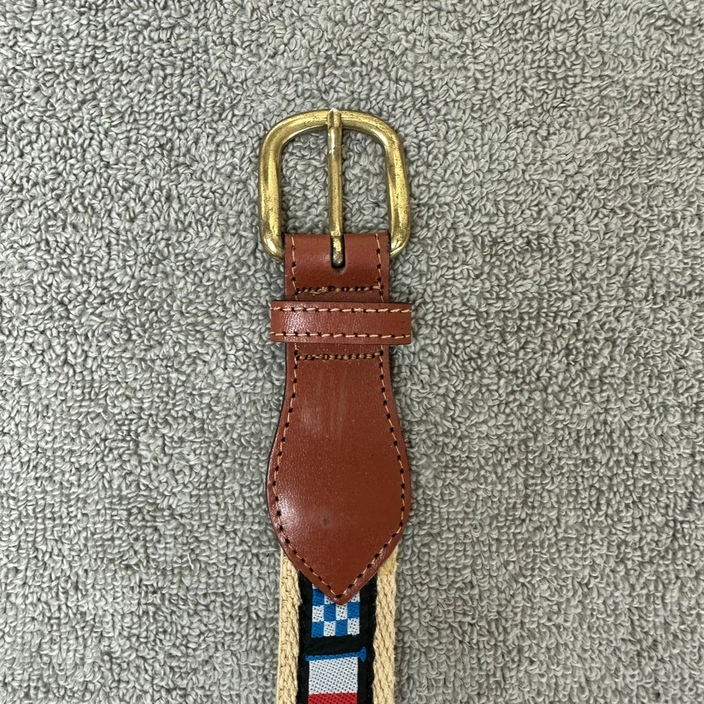 Vintage Nautical Flag Canvas Leather Belt Made in Argentina Brown Brass Size 46